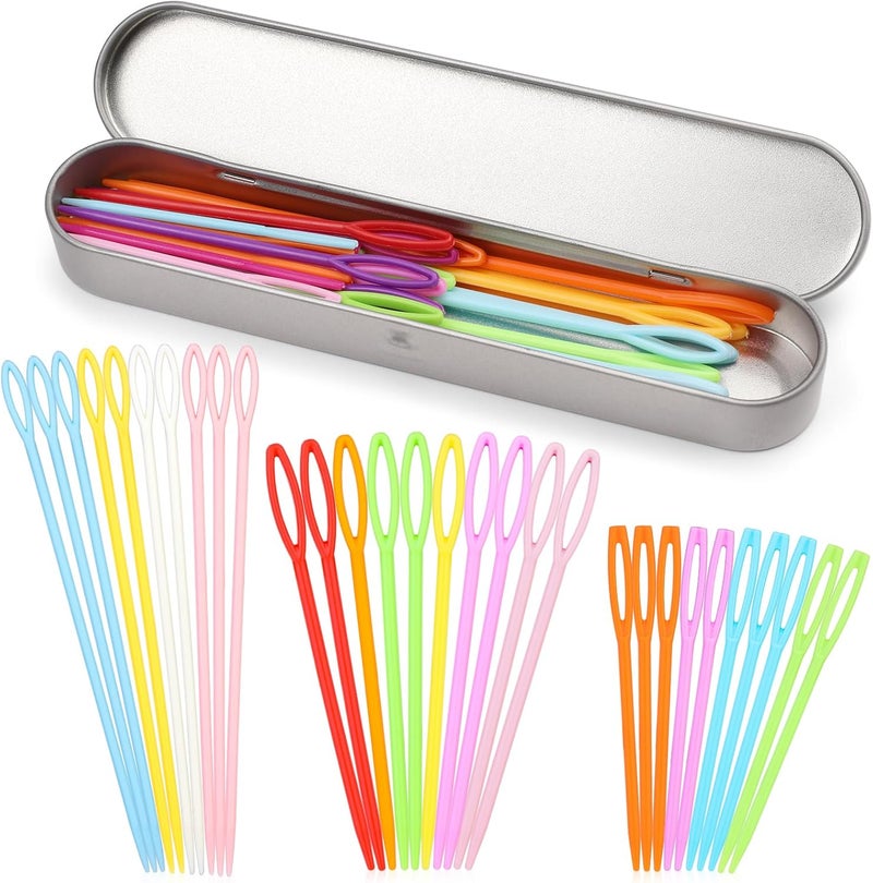 Ftyiwu 30PCS Plastic Large Eye Sewing Needles, 3 Size Yarn Needle Set, Colorful Big Eye Blunt Sewing Needles, Weaving Needles with Storage Box for Knitting Crocheting - Image 1